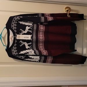 Daisy Boutique holiday Christmas Sweater deer trees snowflake black red XXL New